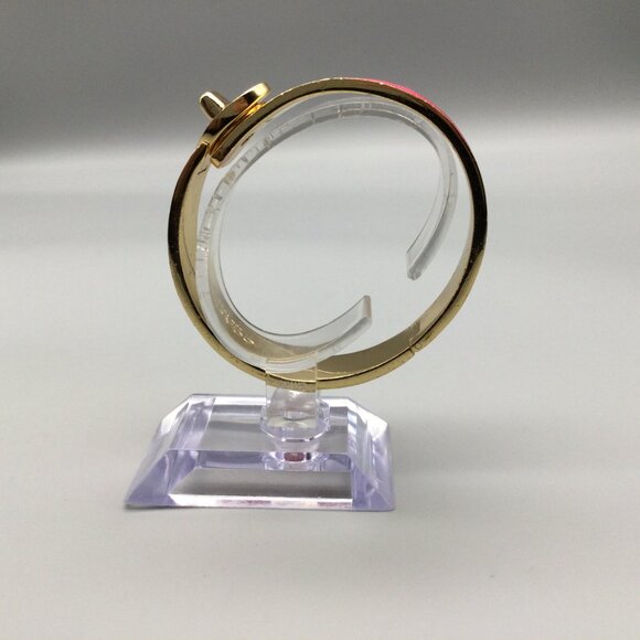 Coach Turnlock Hinged Bangle Pink Pink Leather Inlay 7" - Picture 3 of 15